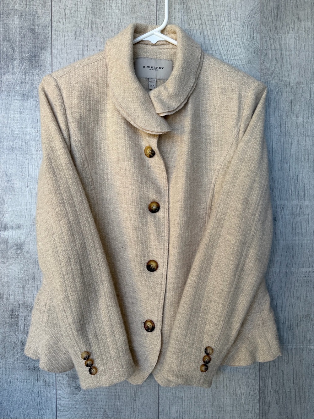 Burberry London Wool-Cashmere Blend Peplum Blazer Beige/Oatmeal Melange Tone